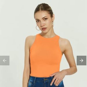 ReoRia; Orange Ultimate Obsession Halter Neck Bodysuit-Medium